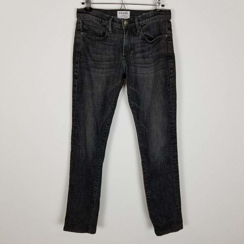 Frame Women L'Homme Straight Leg Jeans size 29 Black Denim Mid Rise Full Length‎